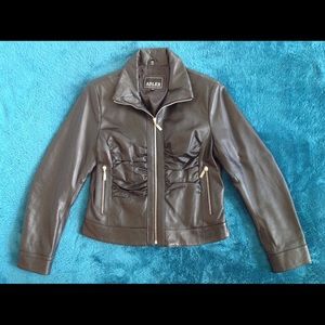 Genuine leather ruched front biker jacket by Adler
